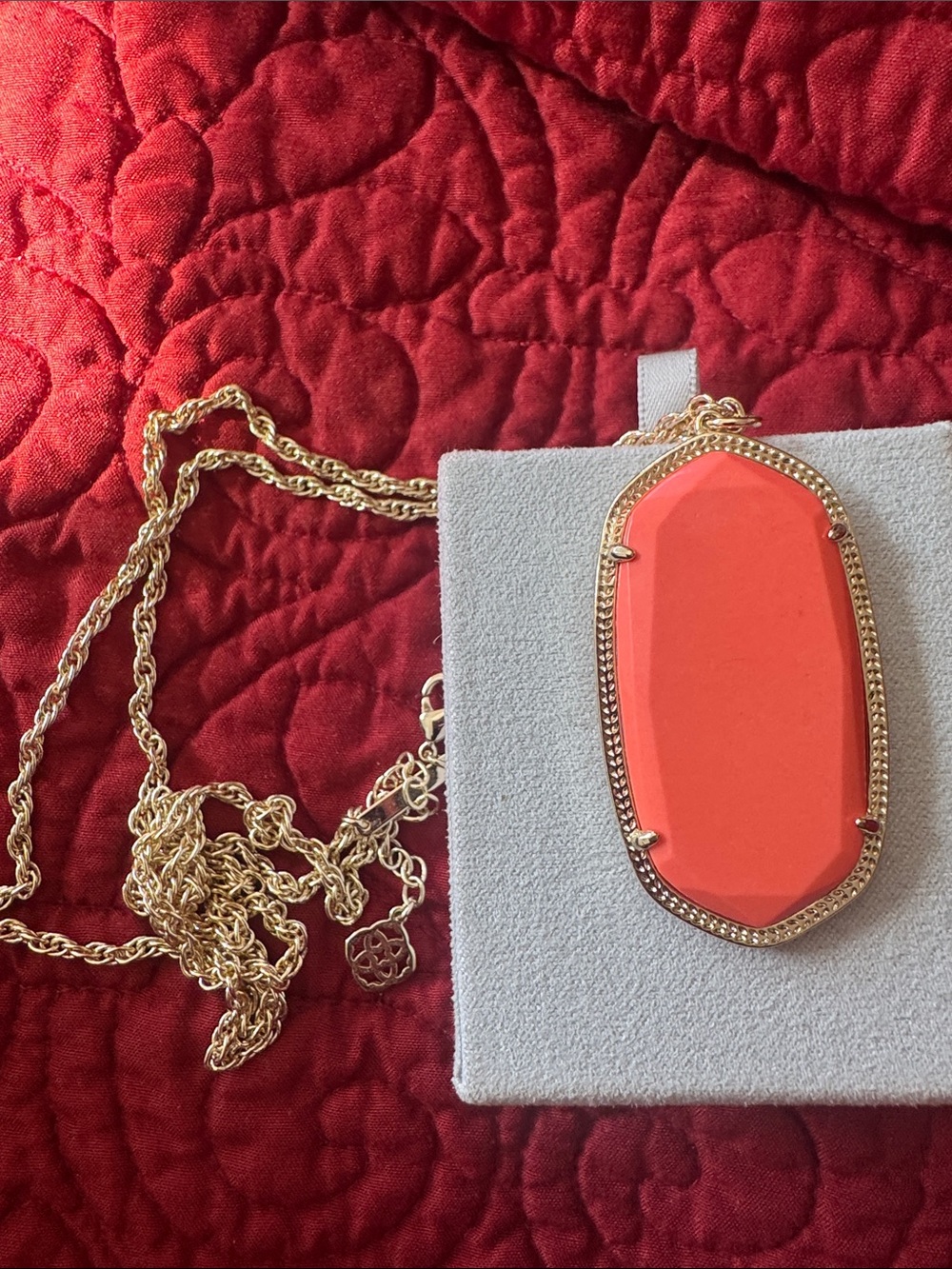 Kendra Scott Gold Necklace with Coral Orange Pendant